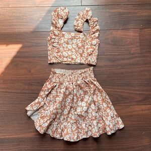 SHEIN Girls’ floral print ruffled cropped tank top and skirt set 8Y fits like 5T